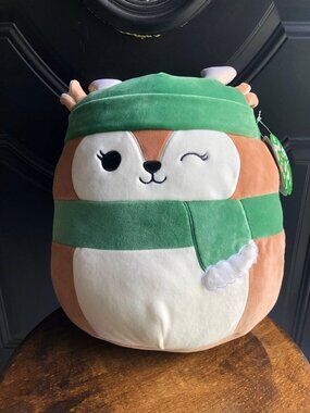 NWT Squishmallow Dawn Fawn Soft Squish Winter Winking Green Hat Scarf 12"